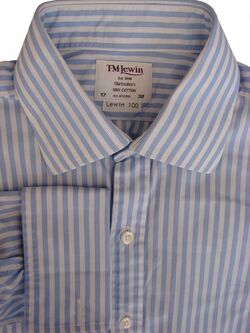 TM LEWIN 100 Shirt Mens 16 L Blue & White Quad Stripes