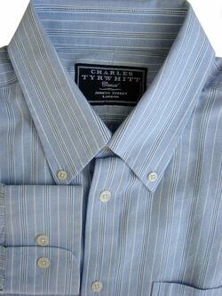 CHARLES TYRWHITT CASUAL Shirt Mens 17 L Light Blue - Stripes
