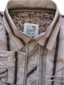 FAT FACE Shirt Mens 16.5 L Cream – Brown Stripes