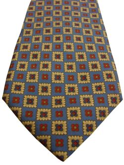 FACONNABLE Mens Tie Yellow Squares – Red & Blue Flowers
