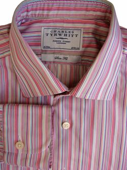 CHARLES TYRWHITT Shirt Mens 16 M Multi-Coloured Stripes SLIM FIT