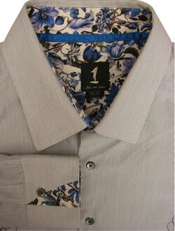 1 LIKE NO OTHER Shirt Mens 17.5 XL White - Blue Stripes - Flowers SLIM FIT