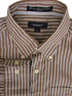 GANT Shirt Mens 15 M Brown - Stripes BOWERY PINPOINT OXFORD REGULAR NEW