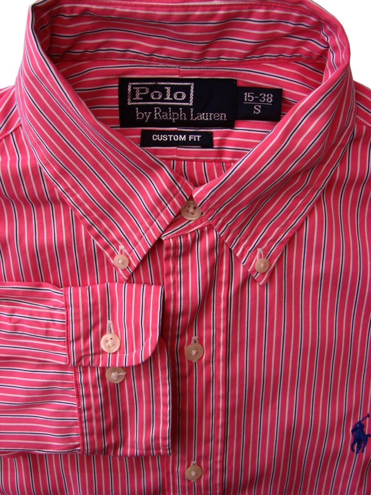 RALPH LAUREN POLO Shirt Mens 15 S Pink - Black & White Stripes CUSTOM FIT -  Brandinity
