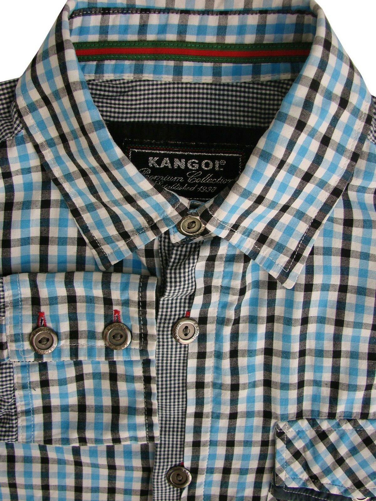 KANGOL Shirt Mens 15 S Black White & Blue Check - Black and Blue
