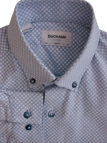 Mens blue shirt with white polka dots sale