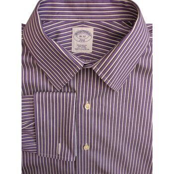 BROOKS BROTHERS 346 Shirt Mens 16 M Purple & White Stripes REGULAR NON IRON  NEW