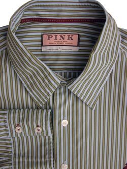 Thomas Pink, Shirts, Thomas Pink Mens Pink Blue Stripe Button Up Shirt  Size 5 Long Sleeve