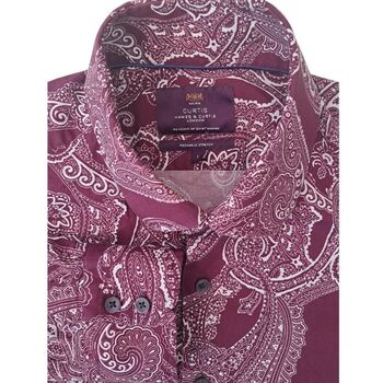 HAWES & CURTIS Shirt Mens 16.5 L Burgundy & White Paisley PICCADILLY STRETCH