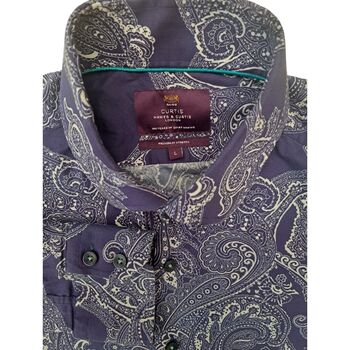 HAWES & CURTIS Shirt Mens 16.5 L Blue & White Paisley PICCADILLY STRETCH