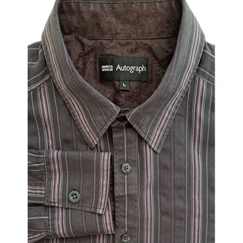 MARKS & SPENCER M&S AUTOGRAPH Shirt Mens 16.5 L Brown - Stripes