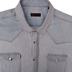 PRADA Shirt Mens 17.5 XL Light Blue Denim Look POPPERS