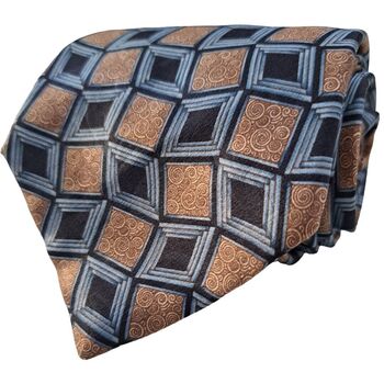 LANVIN PARIS Mens Tie Brown – Blue & Black Concentric Diamonds