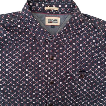 TOMMY HILFIGER Shirt Mens 17 L Dark Blue - Flowers SLIM FIT