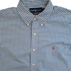 RALPH LAUREN Shirt Mens 15.5 M White - Blue & Red Check SHORT SLEEVE