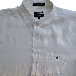 GANT Shirt Mens 16.5 L White THE LINEN SHIRT CASUAL FIT