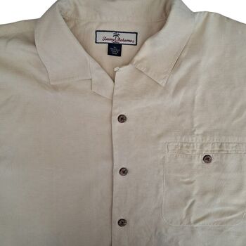 TOMMY BAHAMA Shirt Mens 18.5 XL Pale Yellow - Fish SILK SHORT SLEEVE