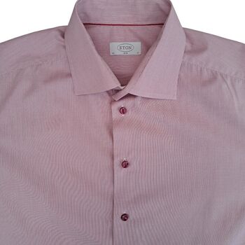 ETON Shirt Mens 17 L Red & White Mini Check SLIM