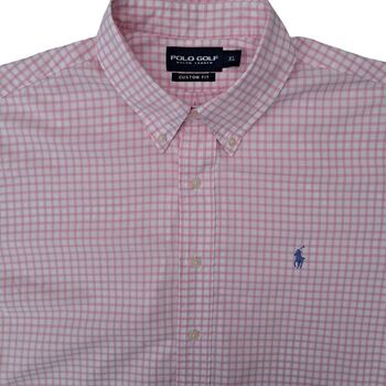 RALPH LAUREN POLO GOLF Shirt Mens 17.5 XL White - Pink Check CUSTOM FIT