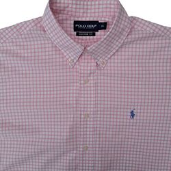 RALPH LAUREN POLO GOLF Shirt Mens 17.5 XL White - Pink Check CUSTOM FIT