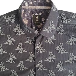 1 LIKE NO OTHER Shirt Mens 16.5 L Black – Grey Flowers