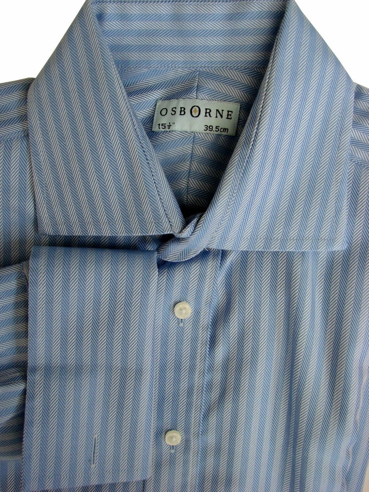 OSBORNE Shirt Mens 15.5 M Blue – HERRINGBONE Stripes - Brandinity