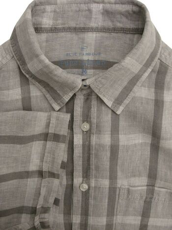 MARKS & SPENCER M&S BLUE HARBOUR Shirt Mens 16 M Grey Check LINEN SHORT ...